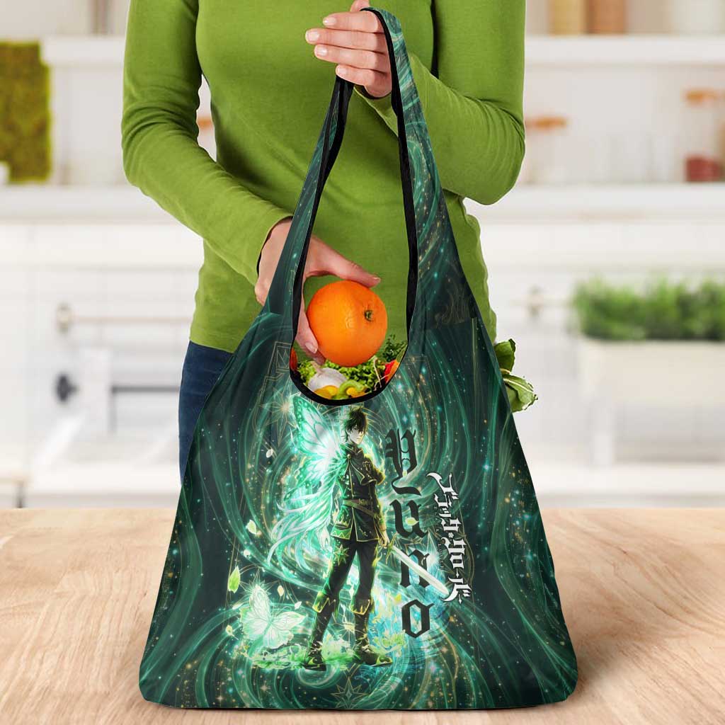 Yuno Black Clover Grocery Bag Magical Fantasy Style with Emerald Wind Swirls