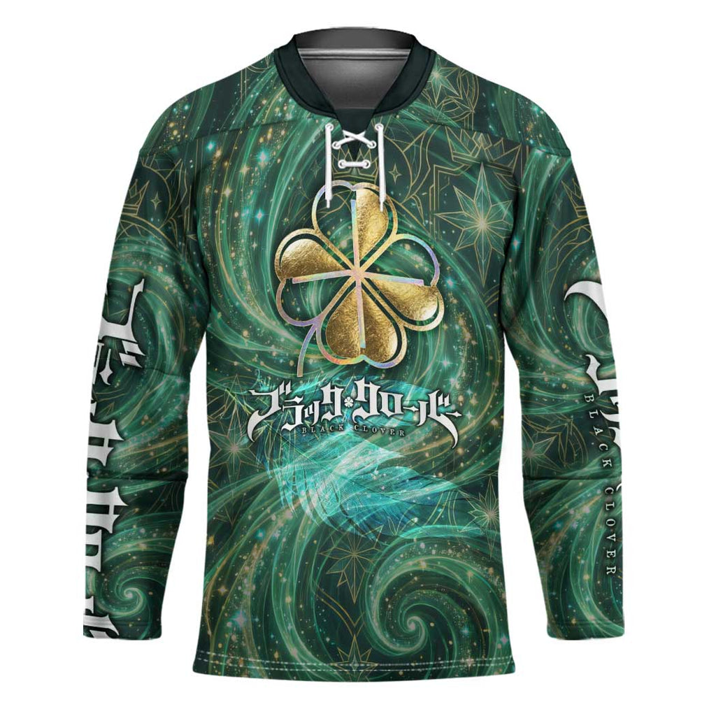 Yuno Black Clover Hockey Jersey Magical Fantasy Style with Emerald Wind Swirls