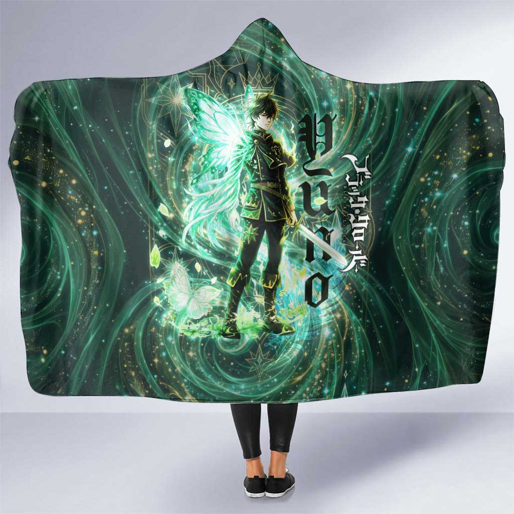 Yuno Black Clover Hooded Blanket Magical Fantasy Style with Emerald Wind Swirls