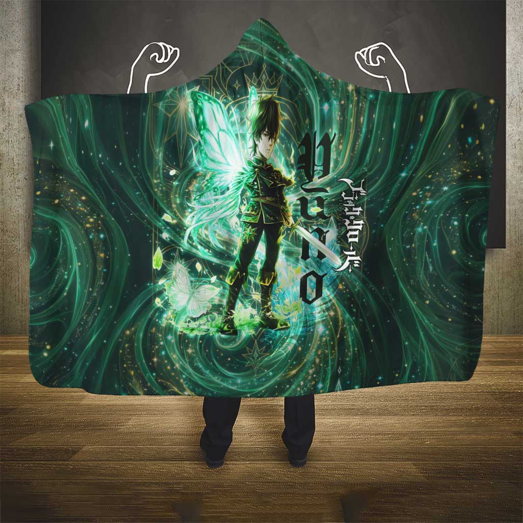 Yuno Black Clover Hooded Blanket Magical Fantasy Style with Emerald Wind Swirls
