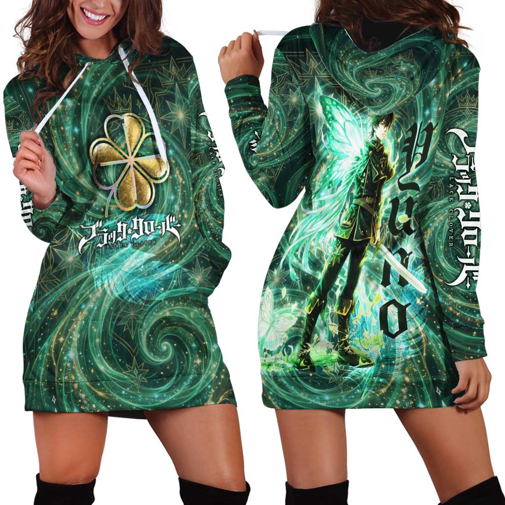 Yuno Black Clover Hoodie Dress Magical Fantasy Style with Emerald Wind Swirls