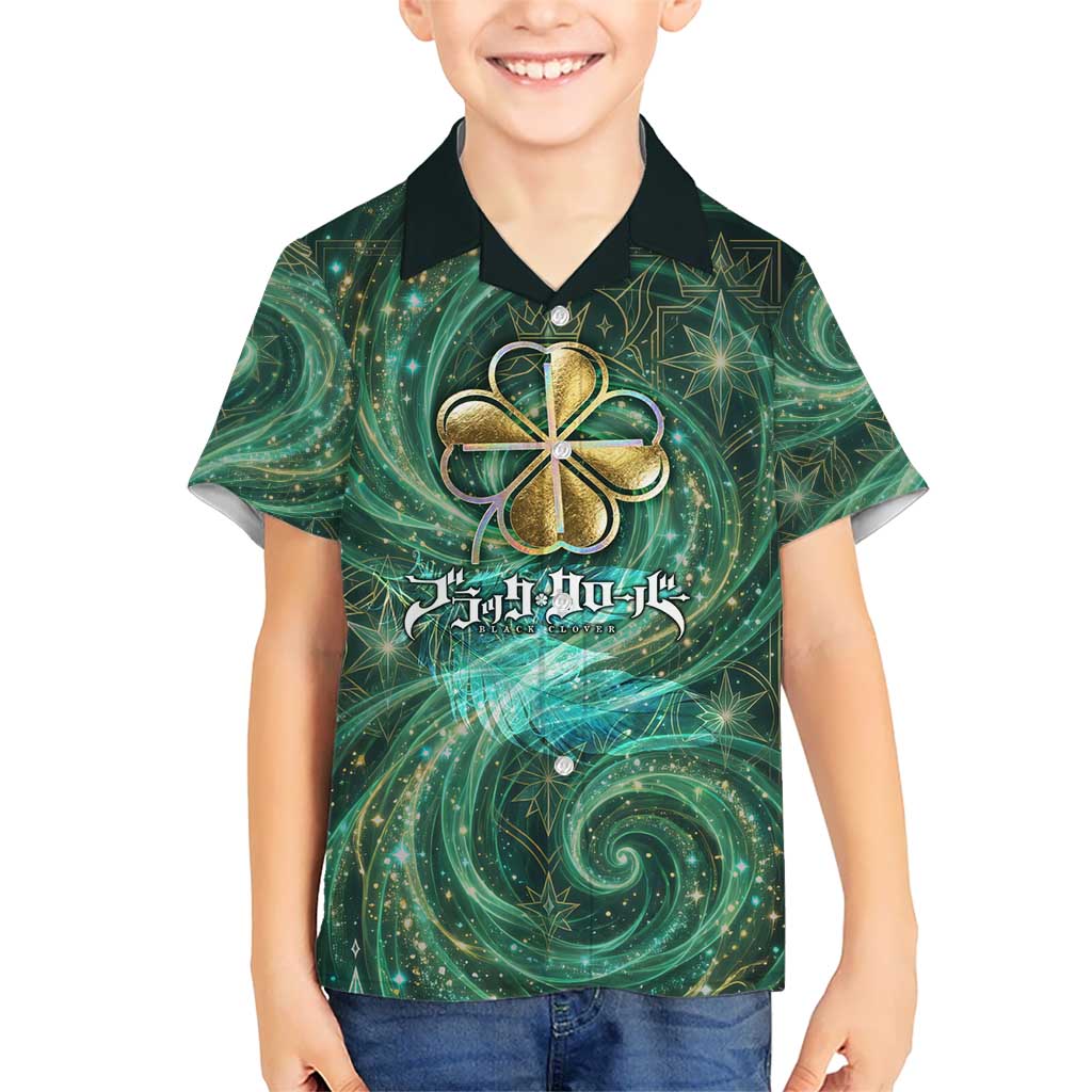 Yuno Black Clover Kid Hawaiian Shirt Magical Fantasy Style with Emerald Wind Swirls
