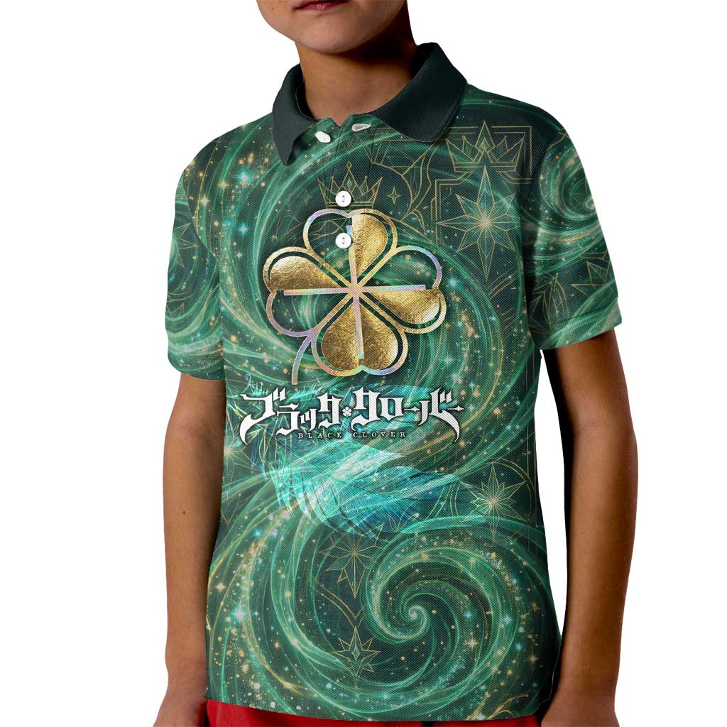 Yuno Black Clover Kid Polo Shirt Magical Fantasy Style with Emerald Wind Swirls