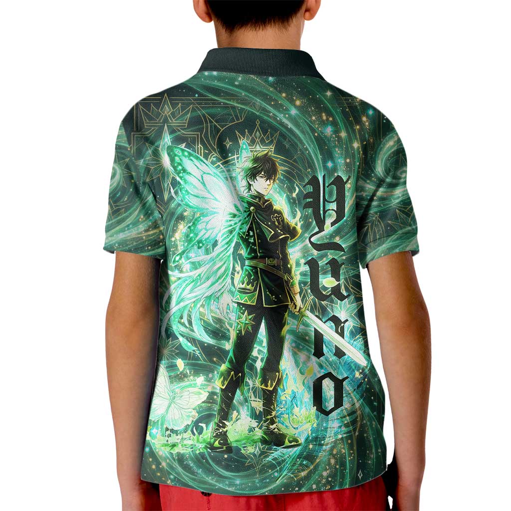 Yuno Black Clover Kid Polo Shirt Magical Fantasy Style with Emerald Wind Swirls