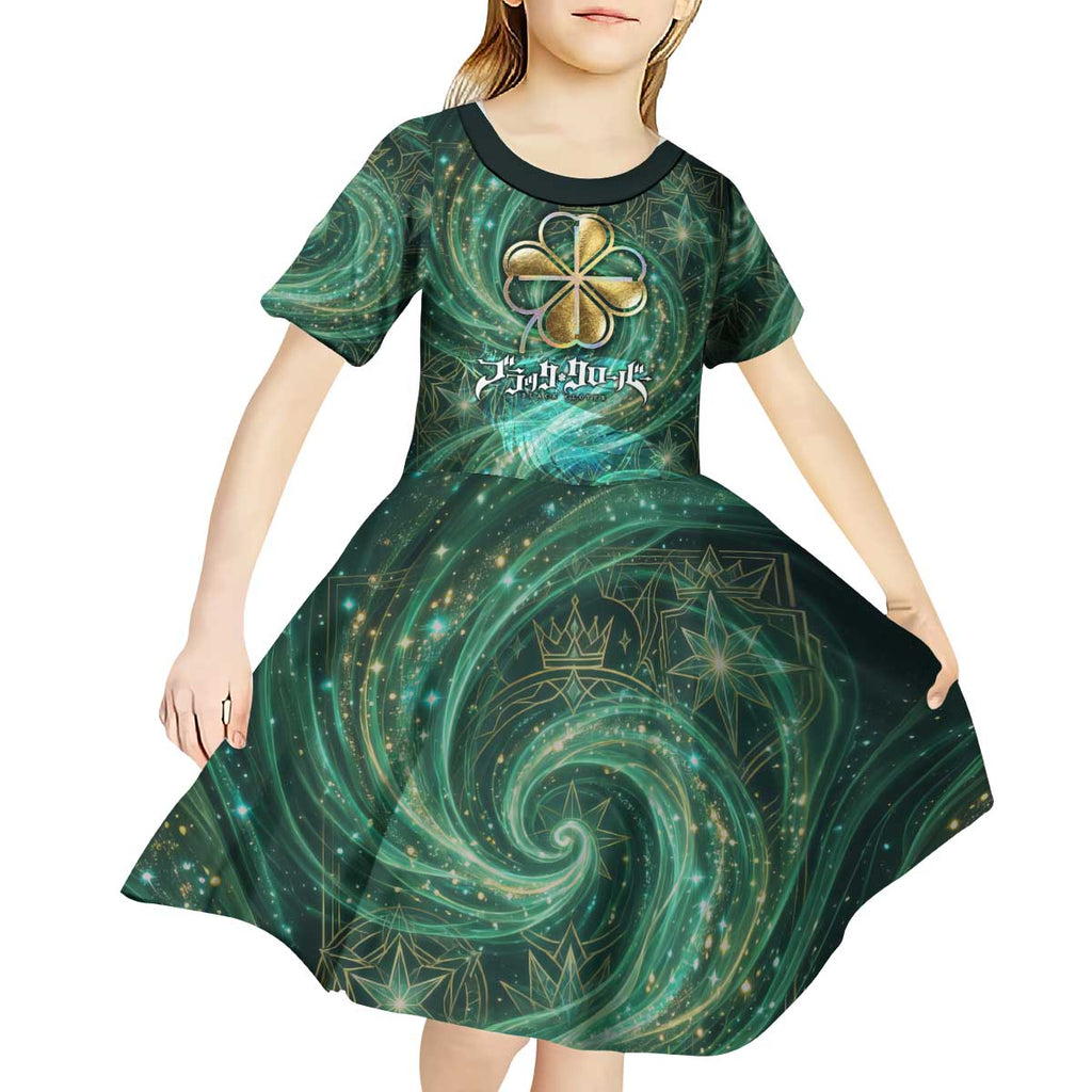 Yuno Black Clover Kid Short Sleeve Dress Magical Fantasy Style with Emerald Wind Swirls