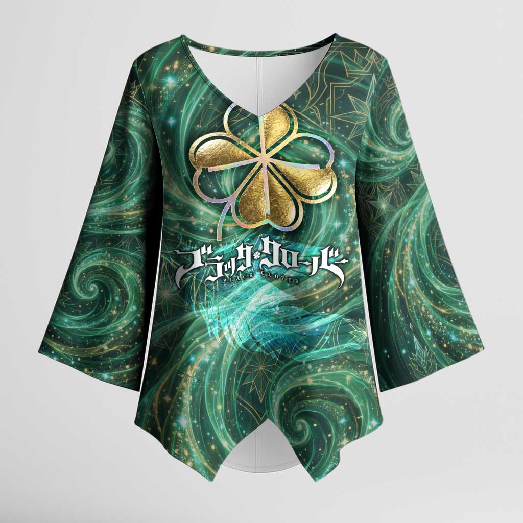 Yuno Black Clover Kimono Sleeve Blouse Magical Fantasy Style with Emerald Wind Swirls