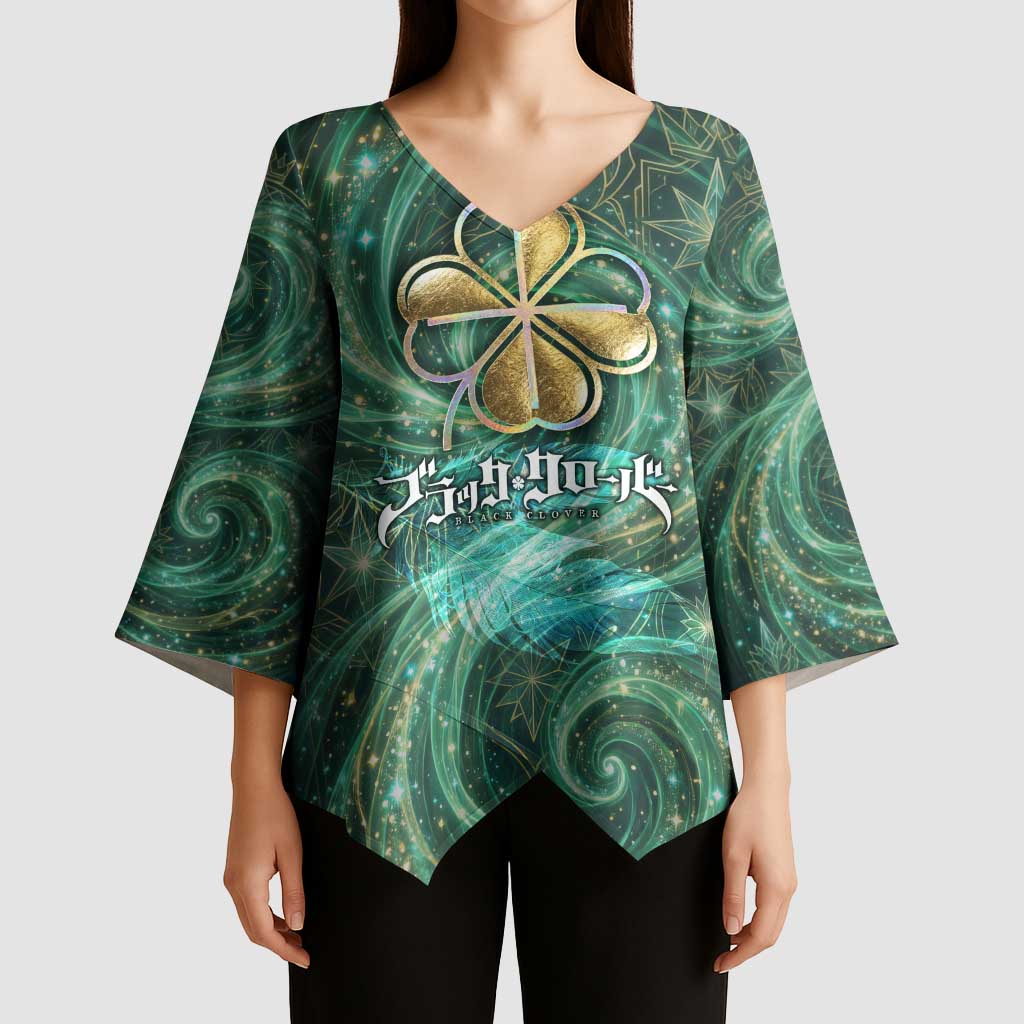 Yuno Black Clover Kimono Sleeve Blouse Magical Fantasy Style with Emerald Wind Swirls