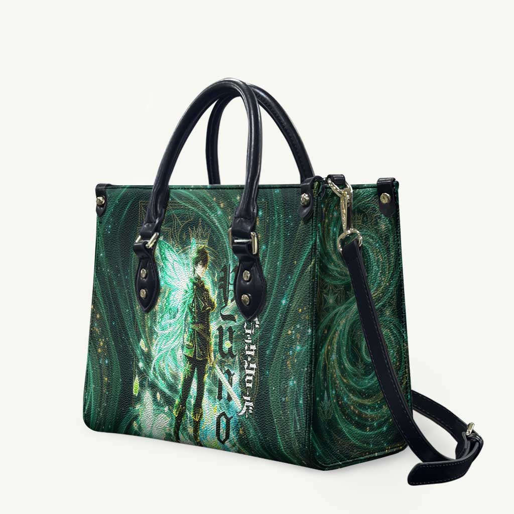 Yuno Black Clover Leather Bag Magical Fantasy Style with Emerald Wind Swirls