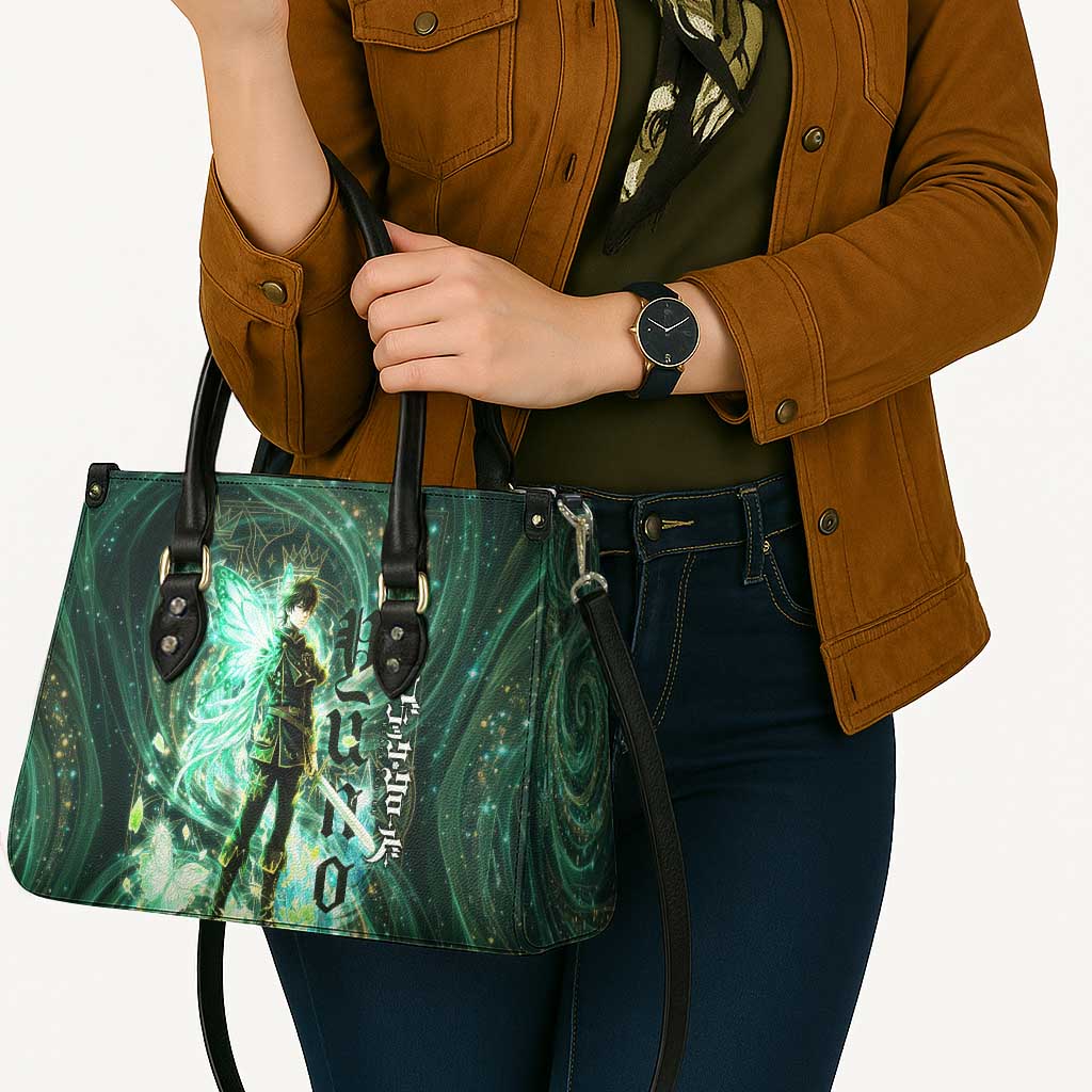 Yuno Black Clover Leather Bag Magical Fantasy Style with Emerald Wind Swirls