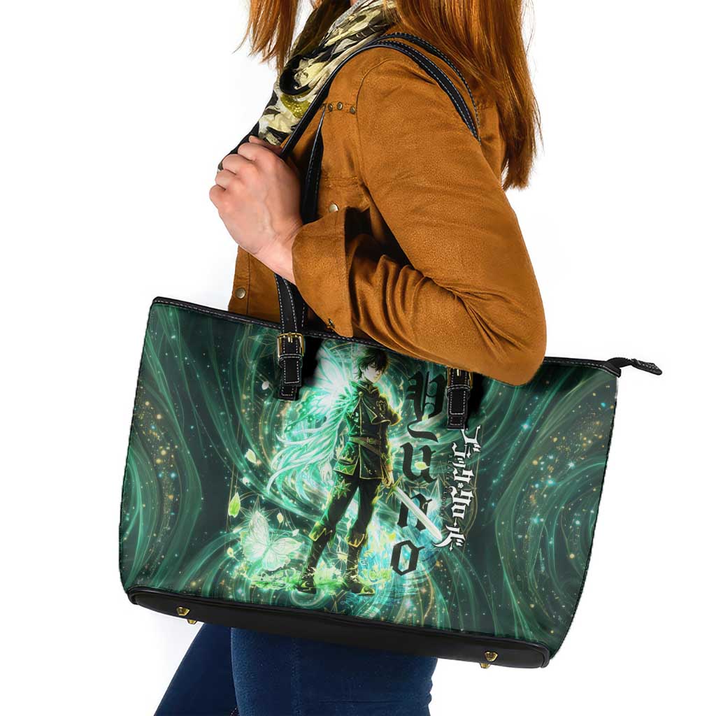 Yuno Black Clover Leather Tote Bag Magical Fantasy Style with Emerald Wind Swirls