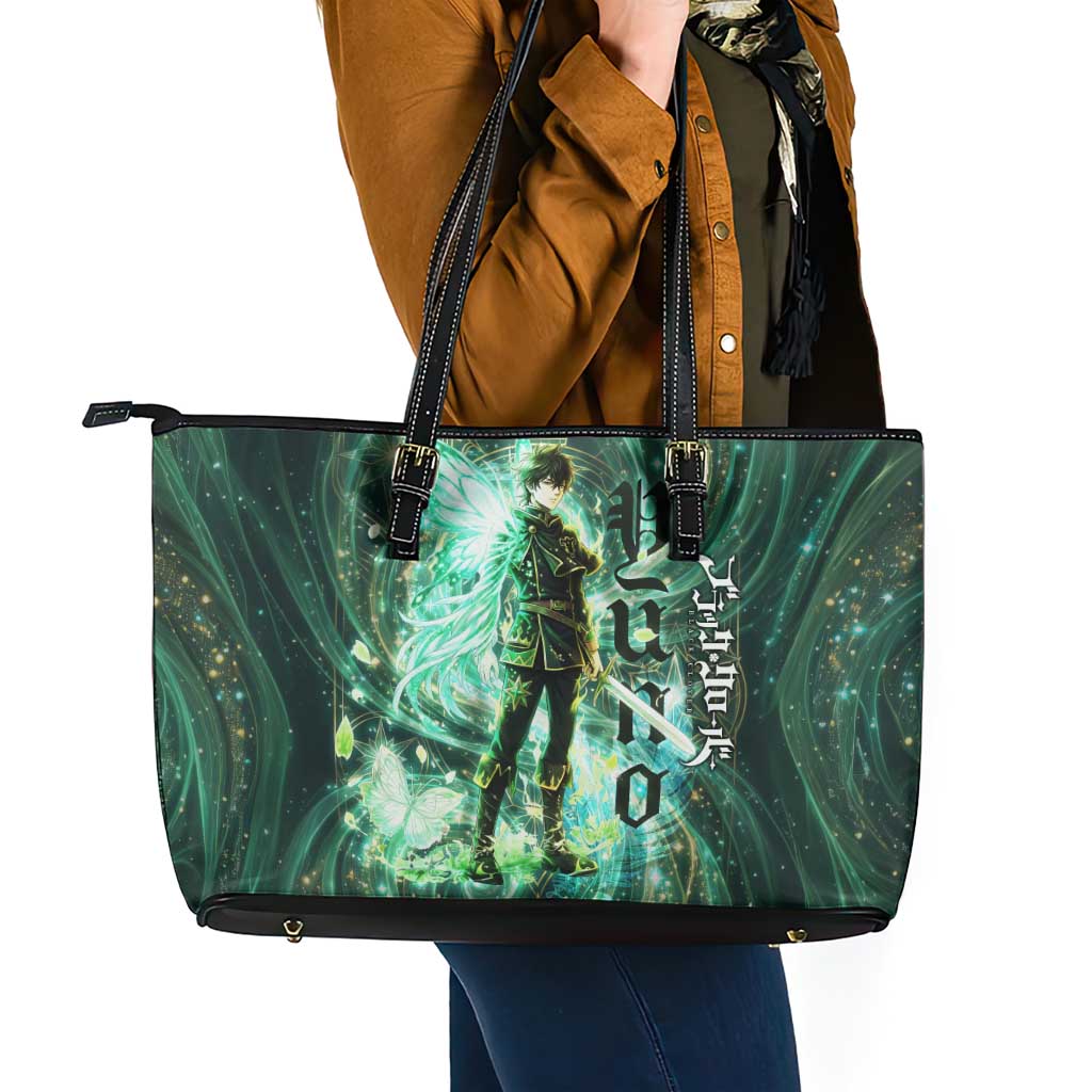 Yuno Black Clover Leather Tote Bag Magical Fantasy Style with Emerald Wind Swirls