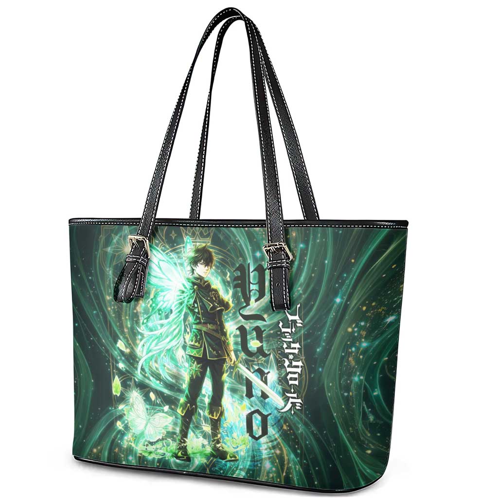 Yuno Black Clover Leather Tote Bag Magical Fantasy Style with Emerald Wind Swirls