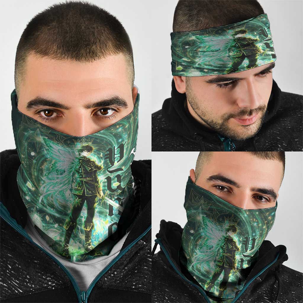 Yuno Black Clover Neck Gaiter Magical Fantasy Style with Emerald Wind Swirls