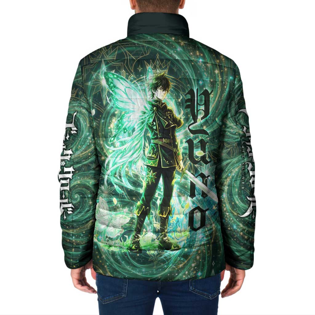 Yuno Black Clover Padded Jacket Magical Fantasy Style with Emerald Wind Swirls