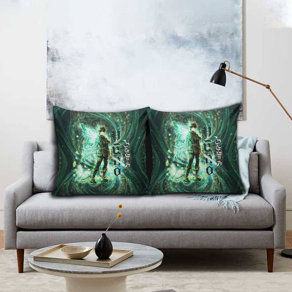 Yuno Black Clover Pillow Cover Magical Fantasy Style with Emerald Wind Swirls