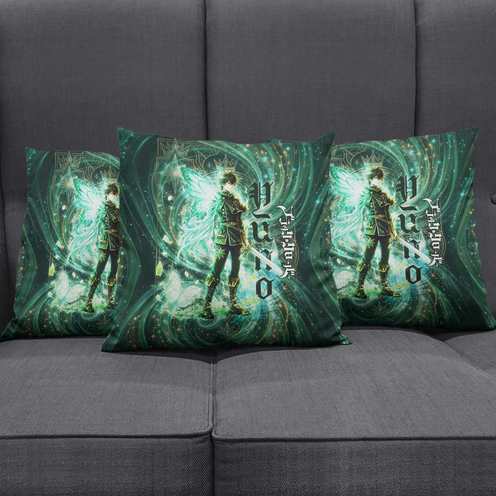 Yuno Black Clover Pillow Cover Magical Fantasy Style with Emerald Wind Swirls