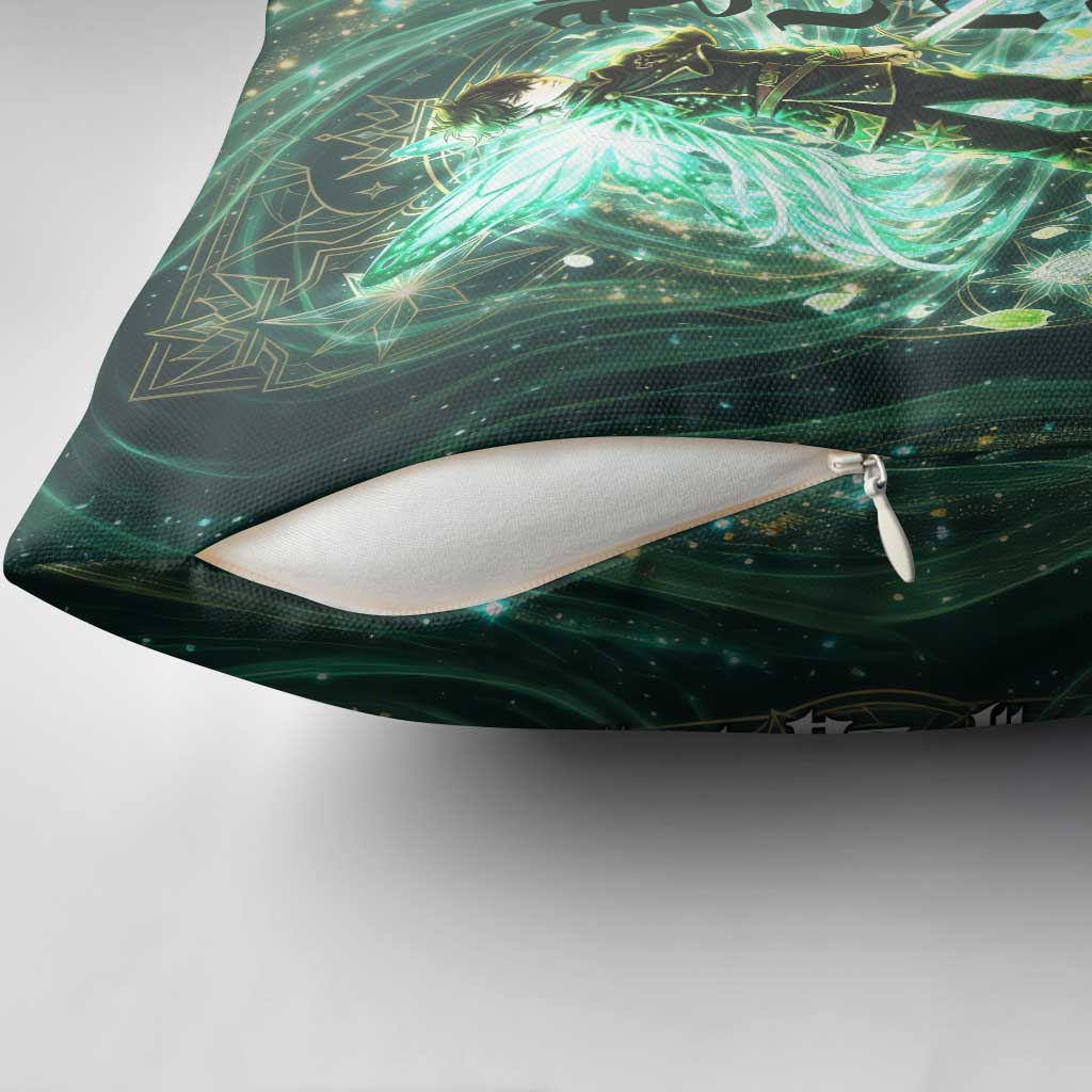 Yuno Black Clover Pillow Cover Magical Fantasy Style with Emerald Wind Swirls