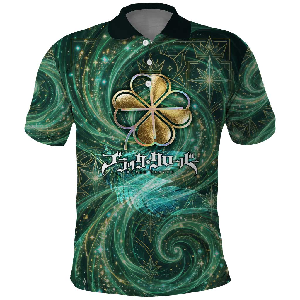 Yuno Black Clover Polo Shirt Magical Fantasy Style with Emerald Wind Swirls