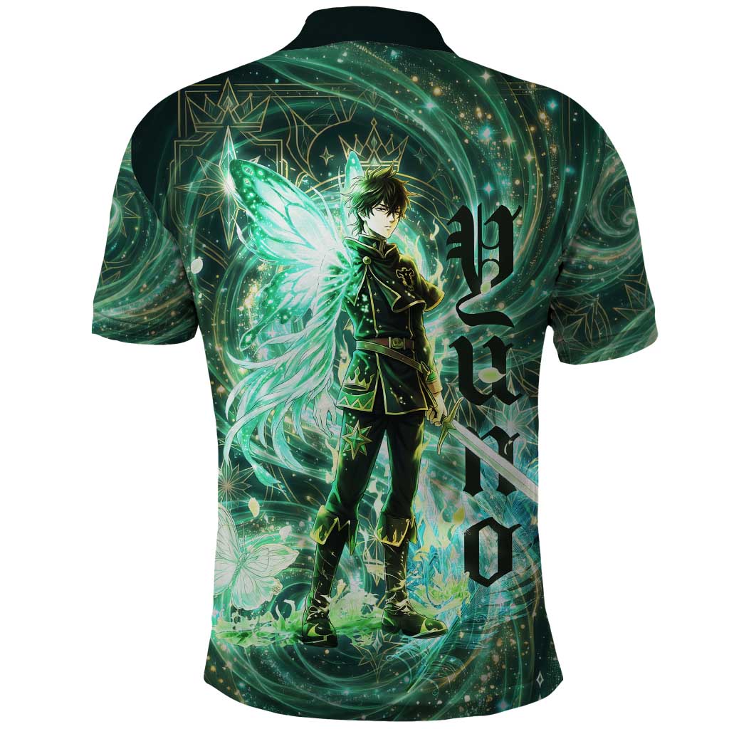 Yuno Black Clover Polo Shirt Magical Fantasy Style with Emerald Wind Swirls