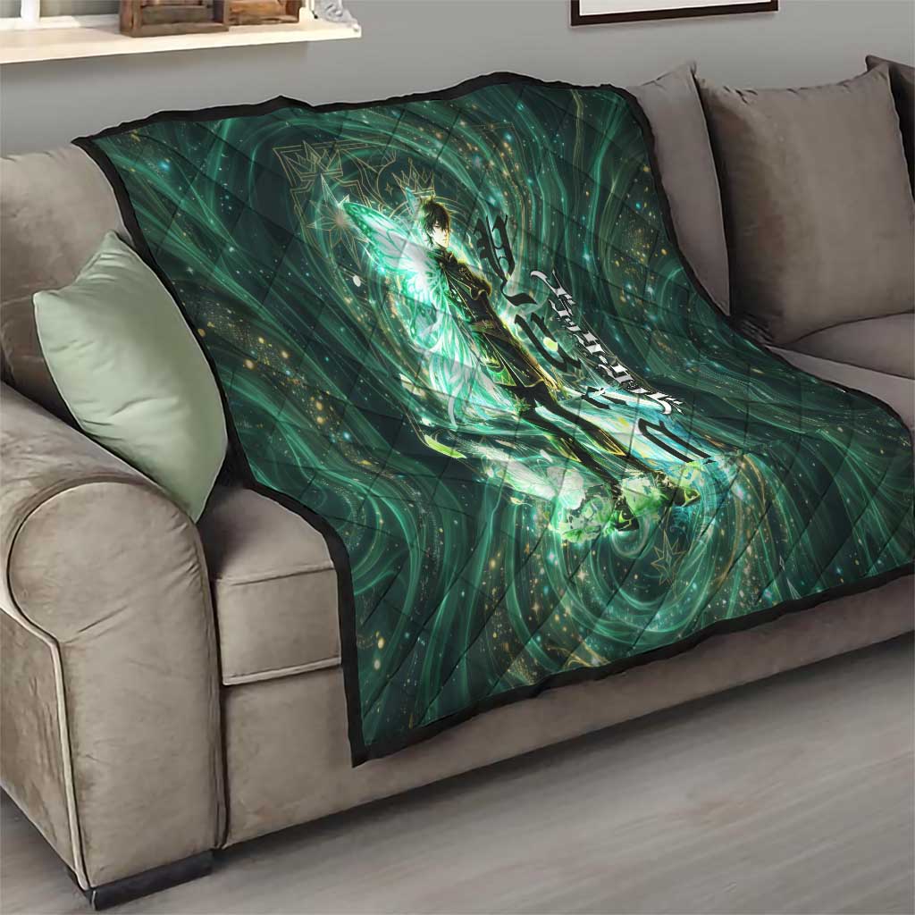 Yuno Black Clover Quilt Magical Fantasy Style with Emerald Wind Swirls