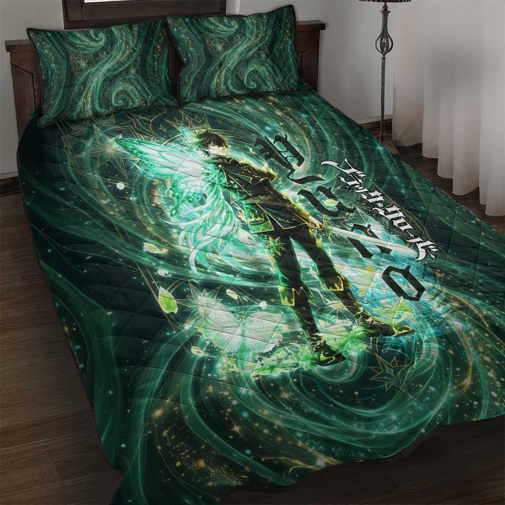 Yuno Black Clover Quilt Bed Set Magical Fantasy Style with Emerald Wind Swirls