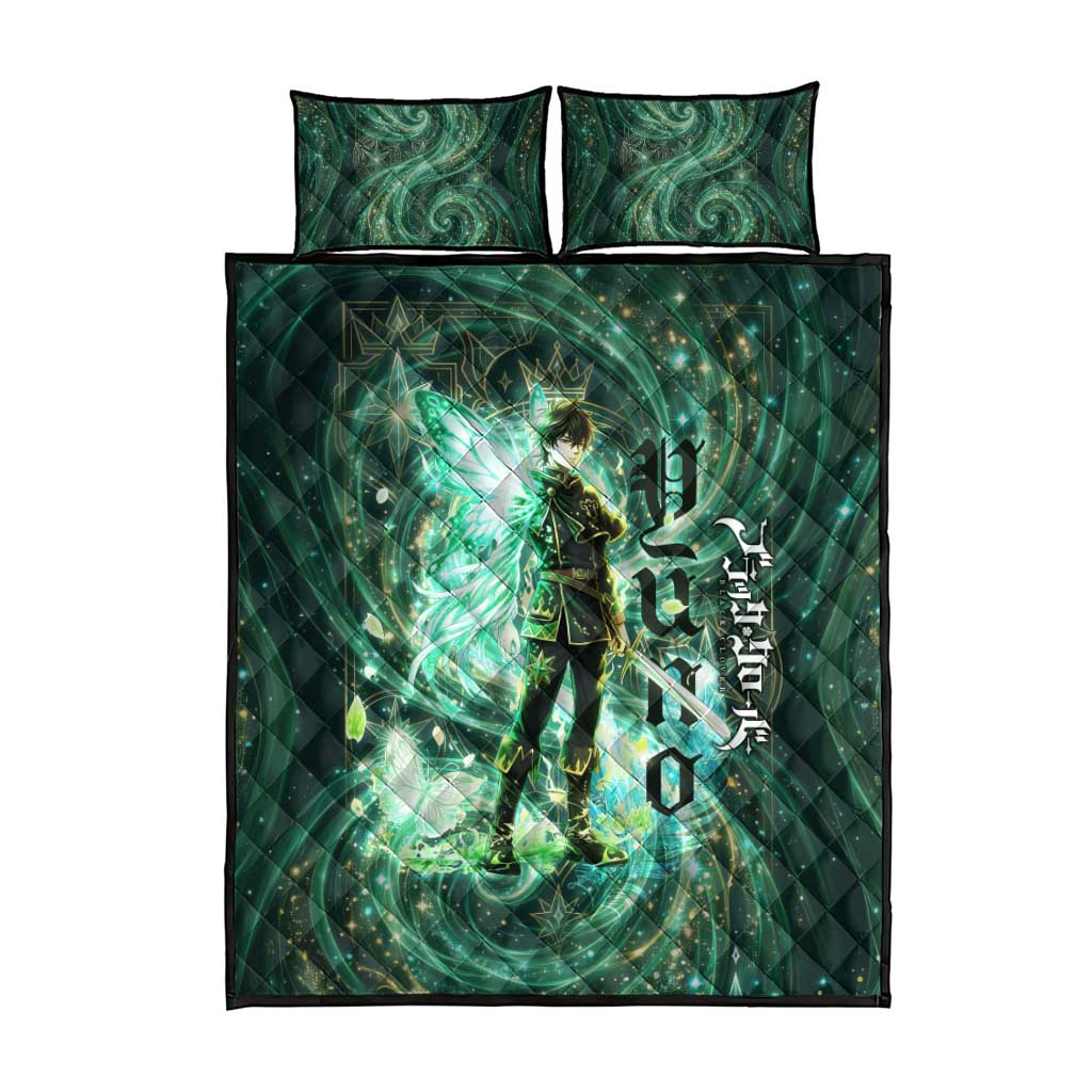 Yuno Black Clover Quilt Bed Set Magical Fantasy Style with Emerald Wind Swirls