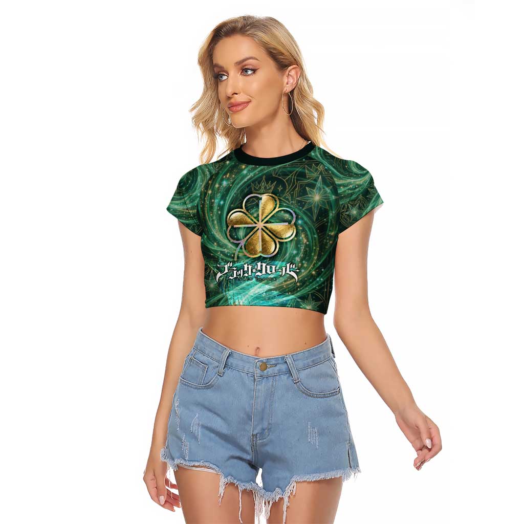 Yuno Black Clover Raglan Cropped T Shirt Magical Fantasy Style with Emerald Wind Swirls