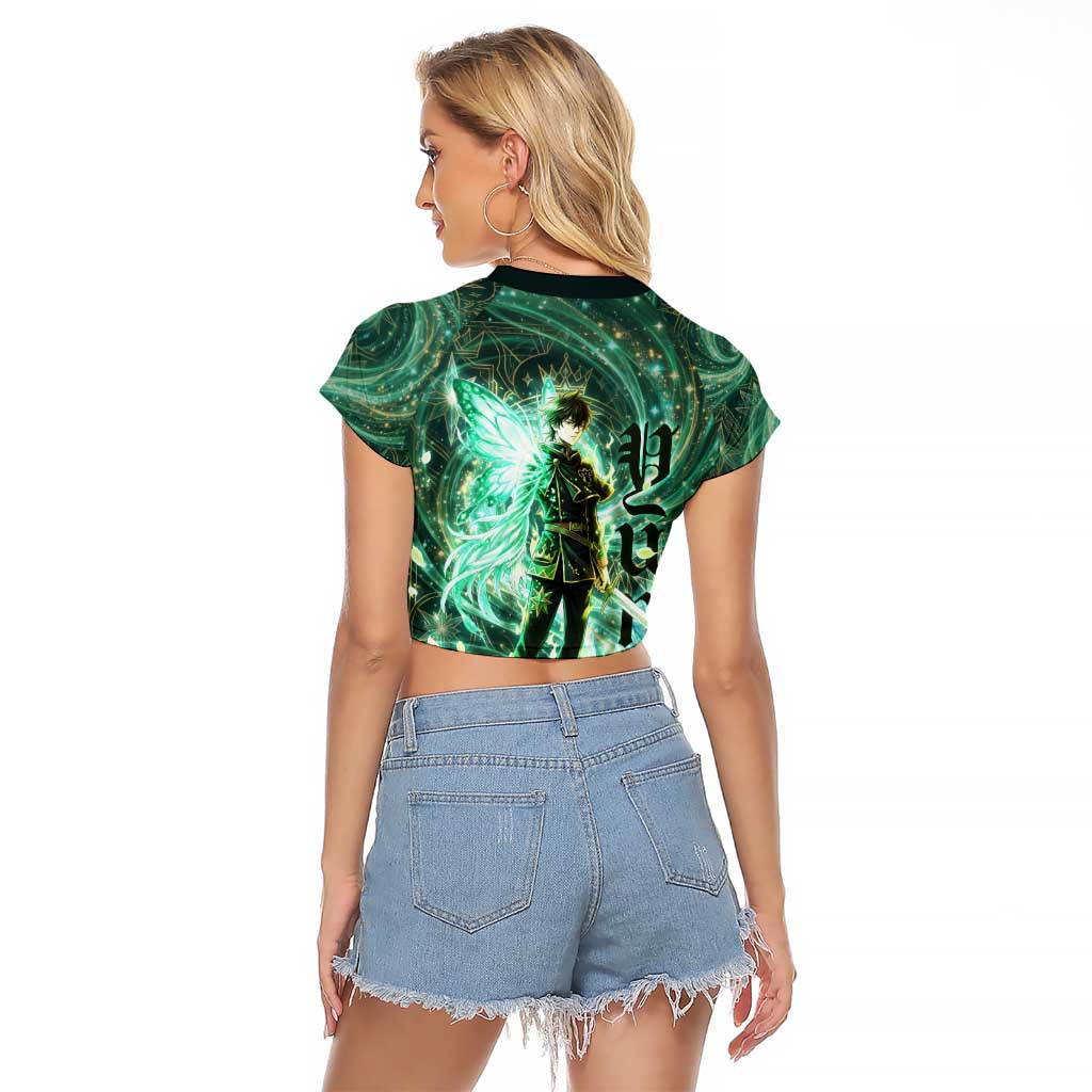 Yuno Black Clover Raglan Cropped T Shirt Magical Fantasy Style with Emerald Wind Swirls