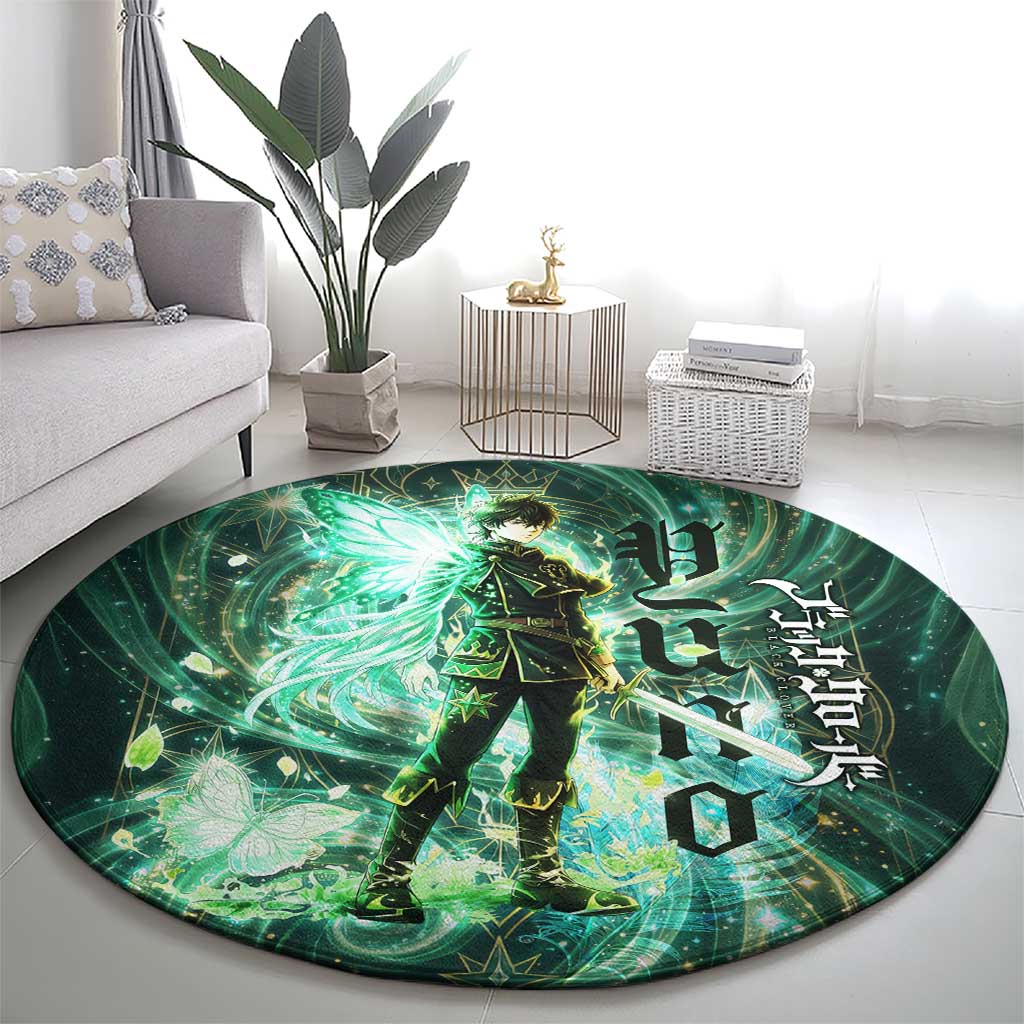 Yuno Black Clover Round Carpet Magical Fantasy Style with Emerald Wind Swirls