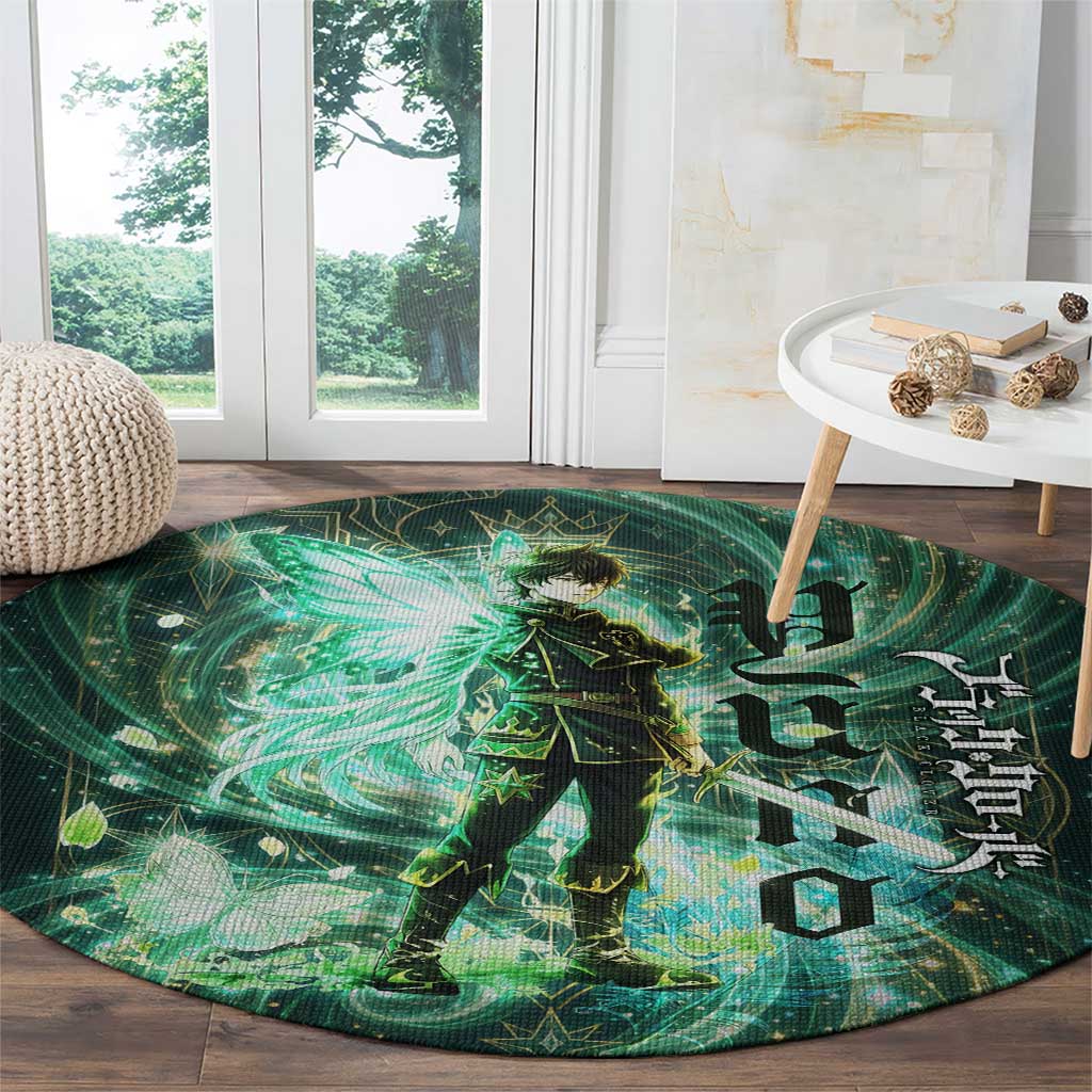 Yuno Black Clover Round Carpet Magical Fantasy Style with Emerald Wind Swirls