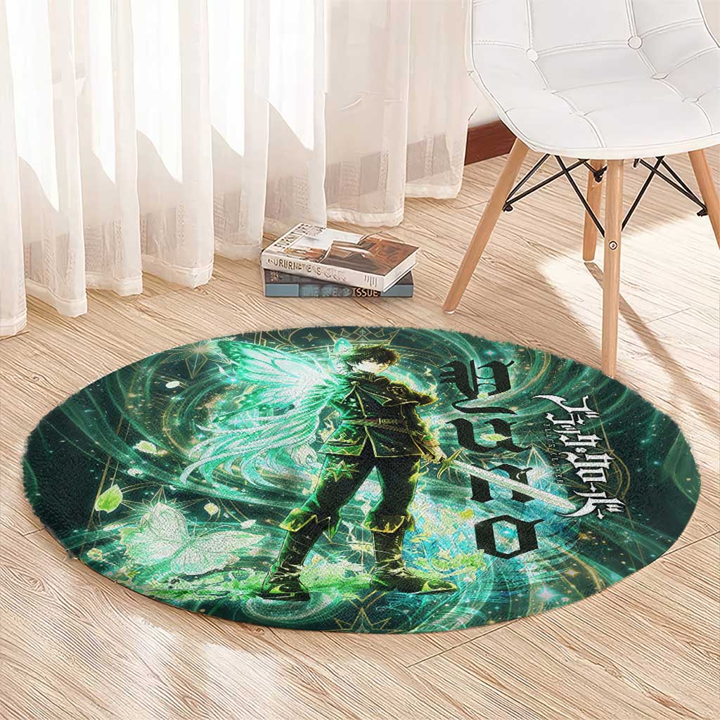 Yuno Black Clover Round Carpet Magical Fantasy Style with Emerald Wind Swirls