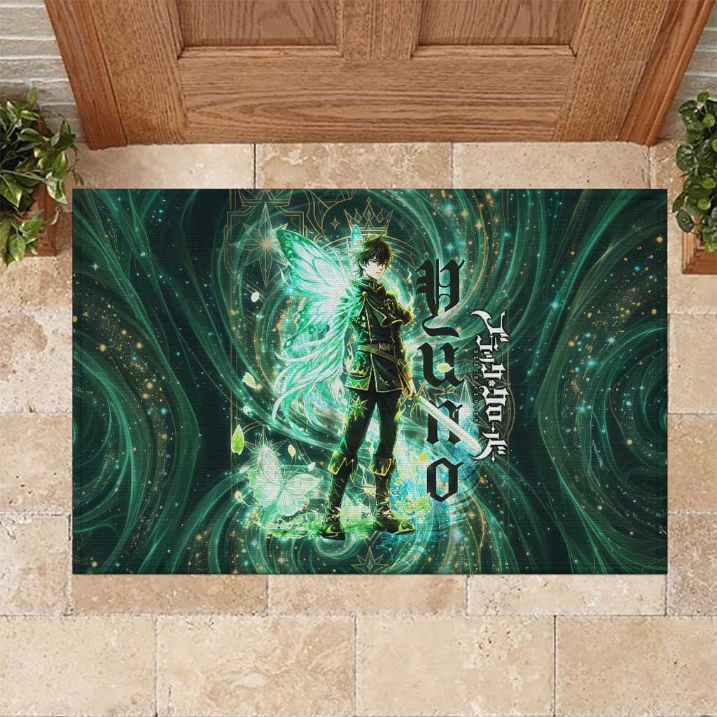 Yuno Black Clover Rubber Doormat Magical Fantasy Style with Emerald Wind Swirls