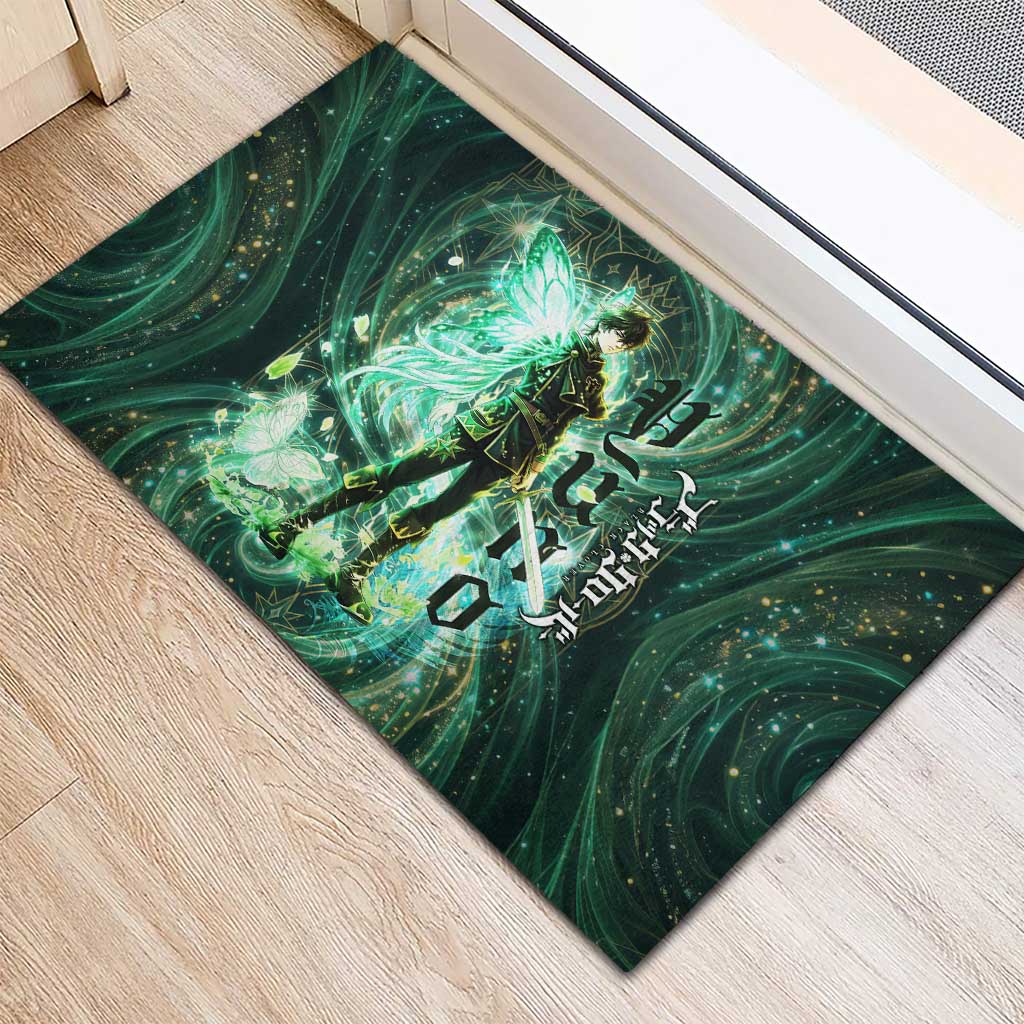 Yuno Black Clover Rubber Doormat Magical Fantasy Style with Emerald Wind Swirls