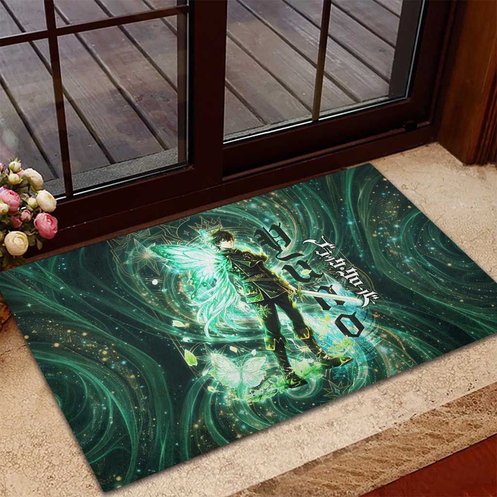 Yuno Black Clover Rubber Doormat Magical Fantasy Style with Emerald Wind Swirls