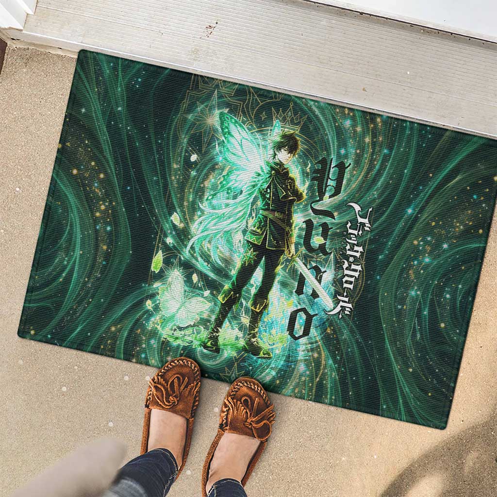 Yuno Black Clover Rubber Doormat Magical Fantasy Style with Emerald Wind Swirls