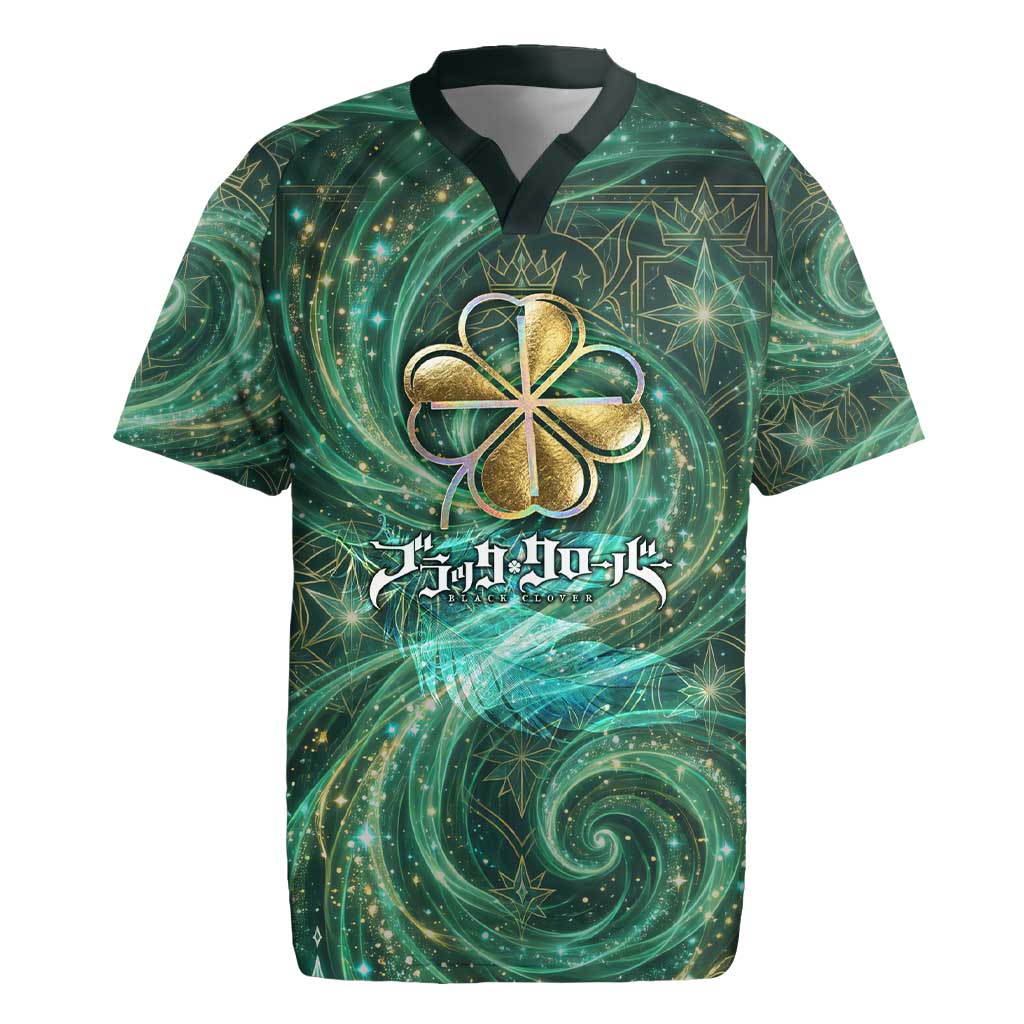 Yuno Black Clover Rugby Jersey Magical Fantasy Style with Emerald Wind Swirls