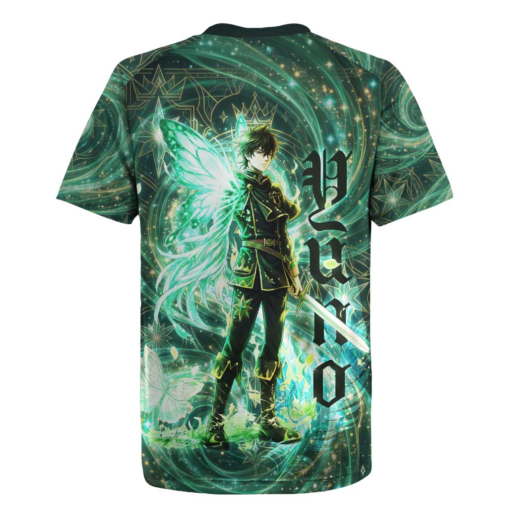Yuno Black Clover Rugby Jersey Magical Fantasy Style with Emerald Wind Swirls