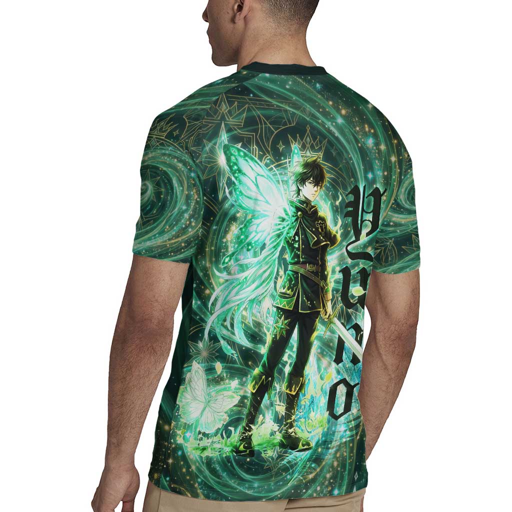 Yuno Black Clover Rugby Jersey Magical Fantasy Style with Emerald Wind Swirls