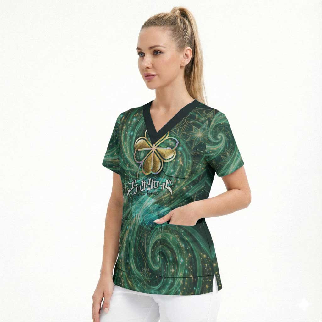 Yuno Black Clover Scrub Top Magical Fantasy Style with Emerald Wind Swirls
