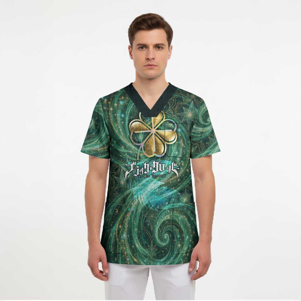 Yuno Black Clover Scrub Top Magical Fantasy Style with Emerald Wind Swirls