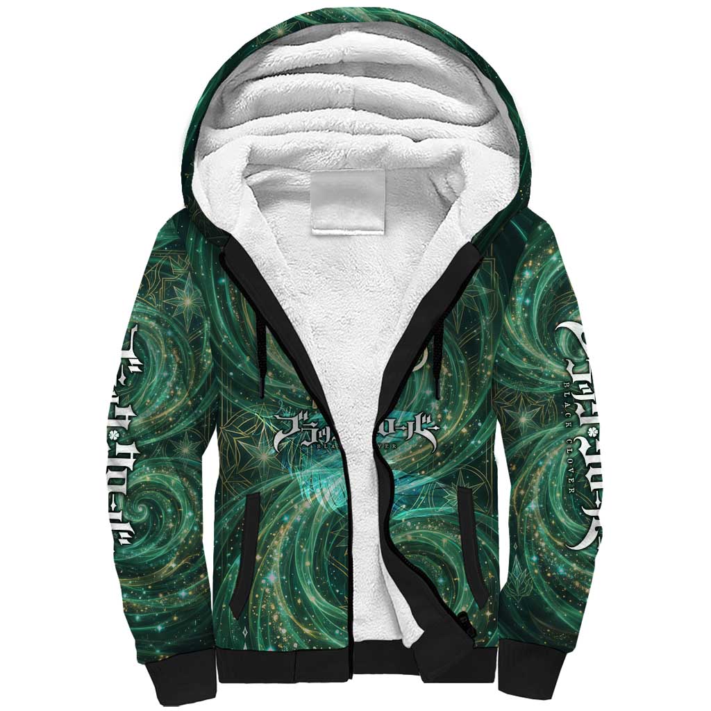 Yuno Black Clover Sherpa Hoodie Magical Fantasy Style with Emerald Wind Swirls