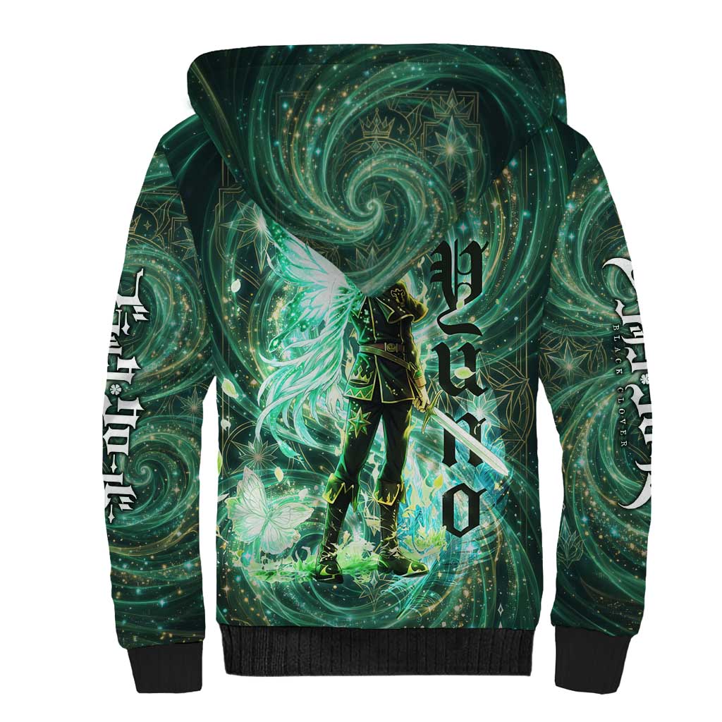 Yuno Black Clover Sherpa Hoodie Magical Fantasy Style with Emerald Wind Swirls