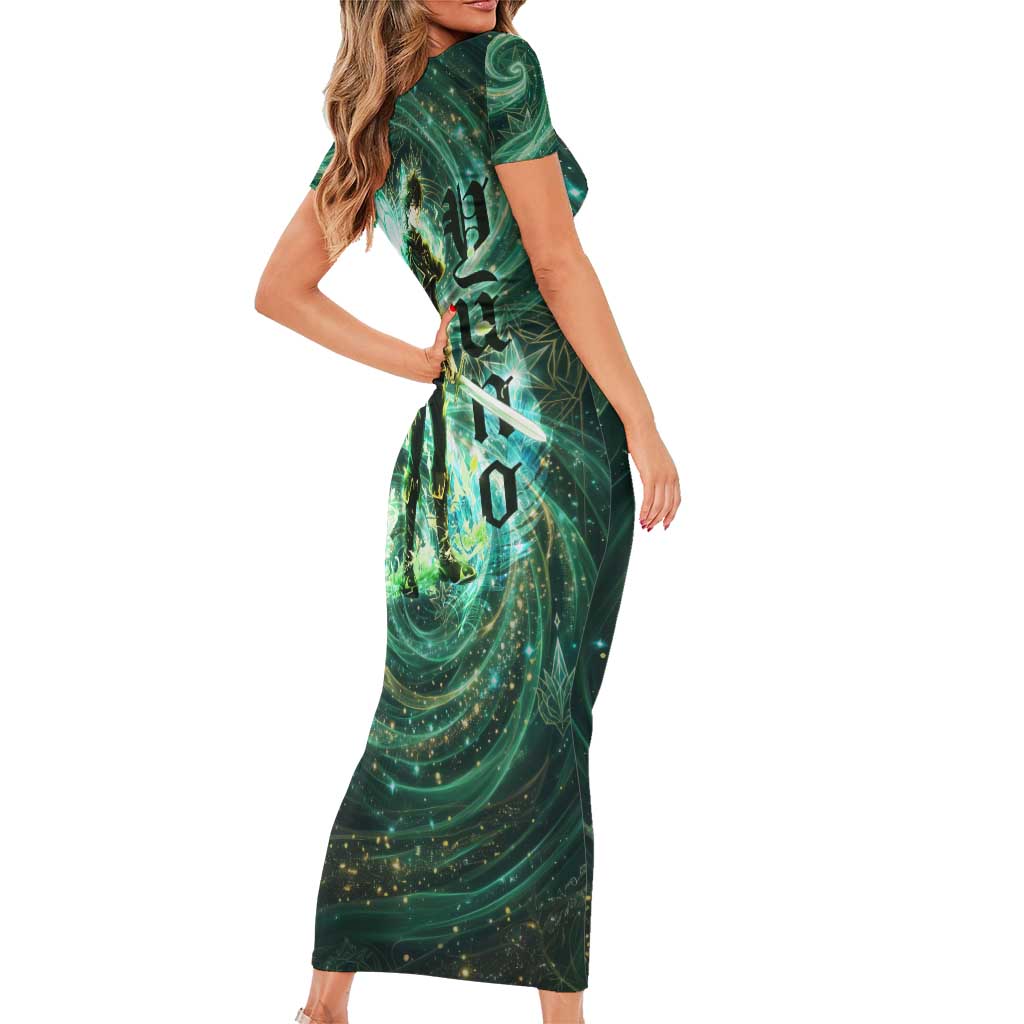 Yuno Black Clover Short Sleeve Bodycon Dress Magical Fantasy Style with Emerald Wind Swirls