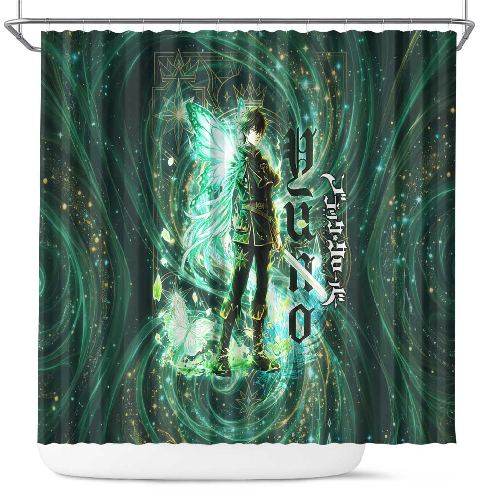 Yuno Black Clover Shower Curtain Magical Fantasy Style with Emerald Wind Swirls