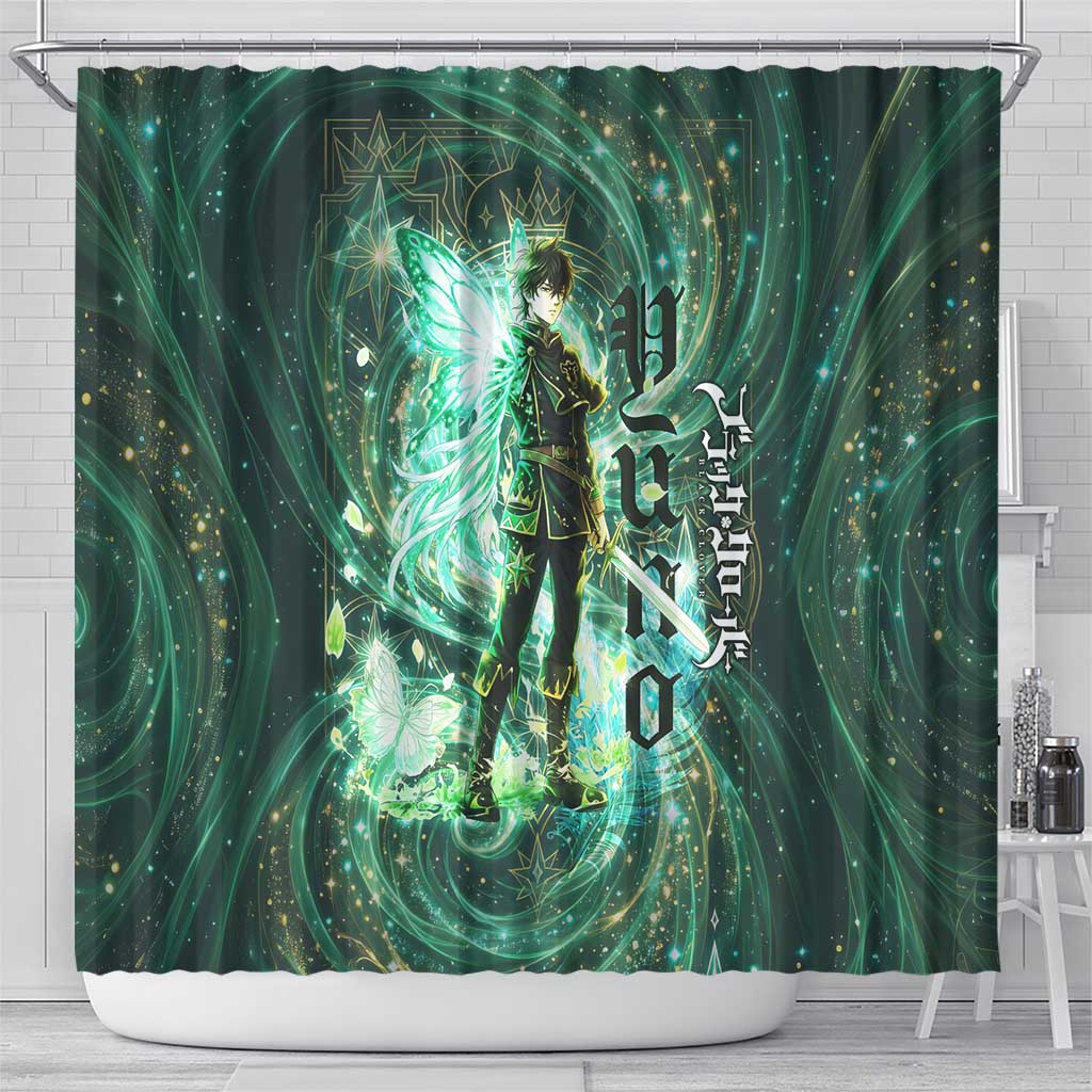 Yuno Black Clover Shower Curtain Magical Fantasy Style with Emerald Wind Swirls