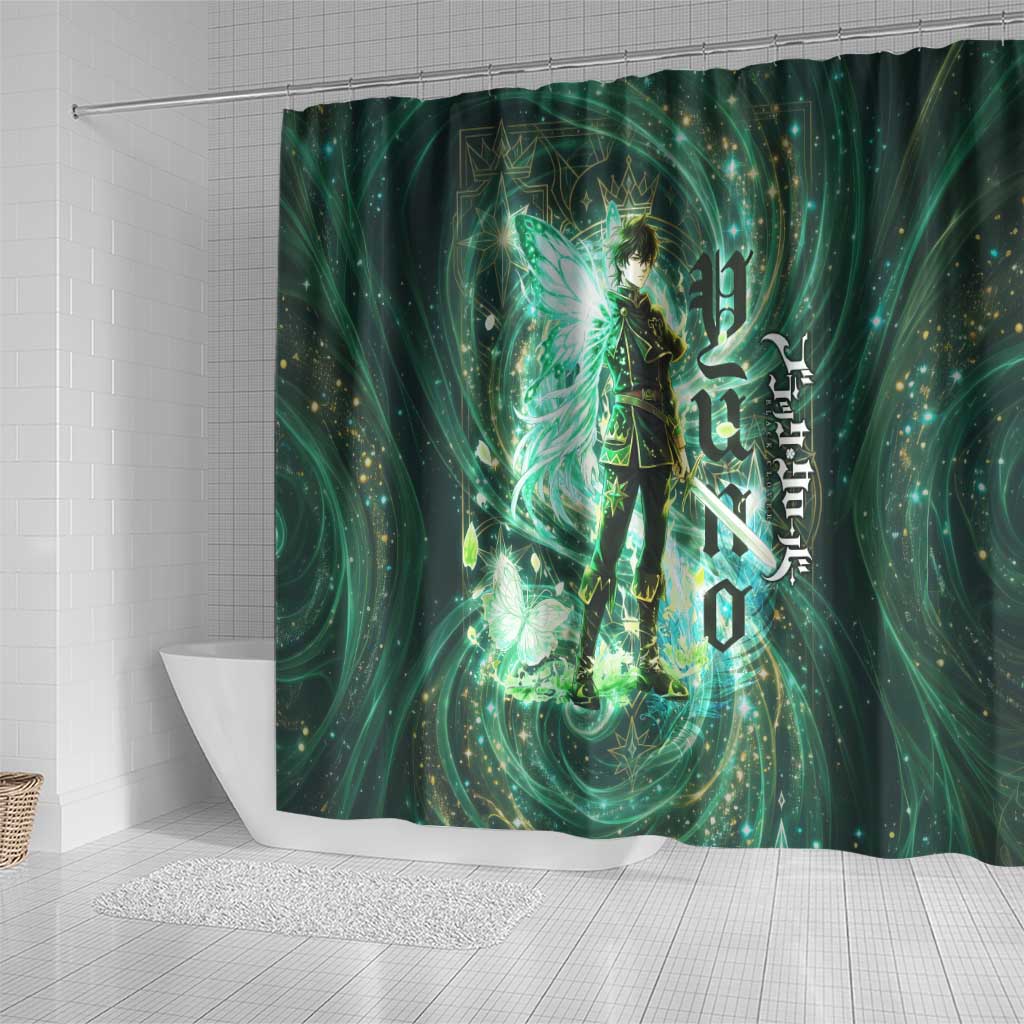 Yuno Black Clover Shower Curtain Magical Fantasy Style with Emerald Wind Swirls