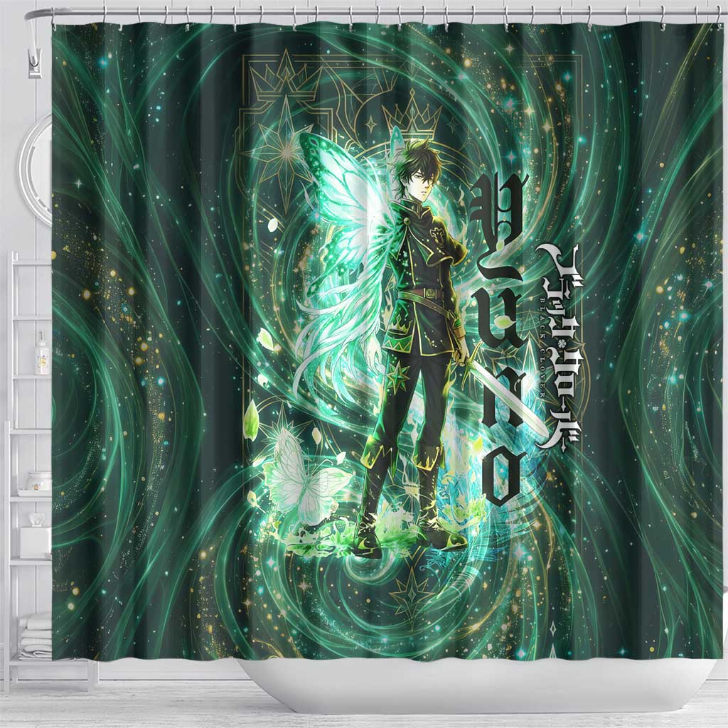 Yuno Black Clover Shower Curtain Magical Fantasy Style with Emerald Wind Swirls