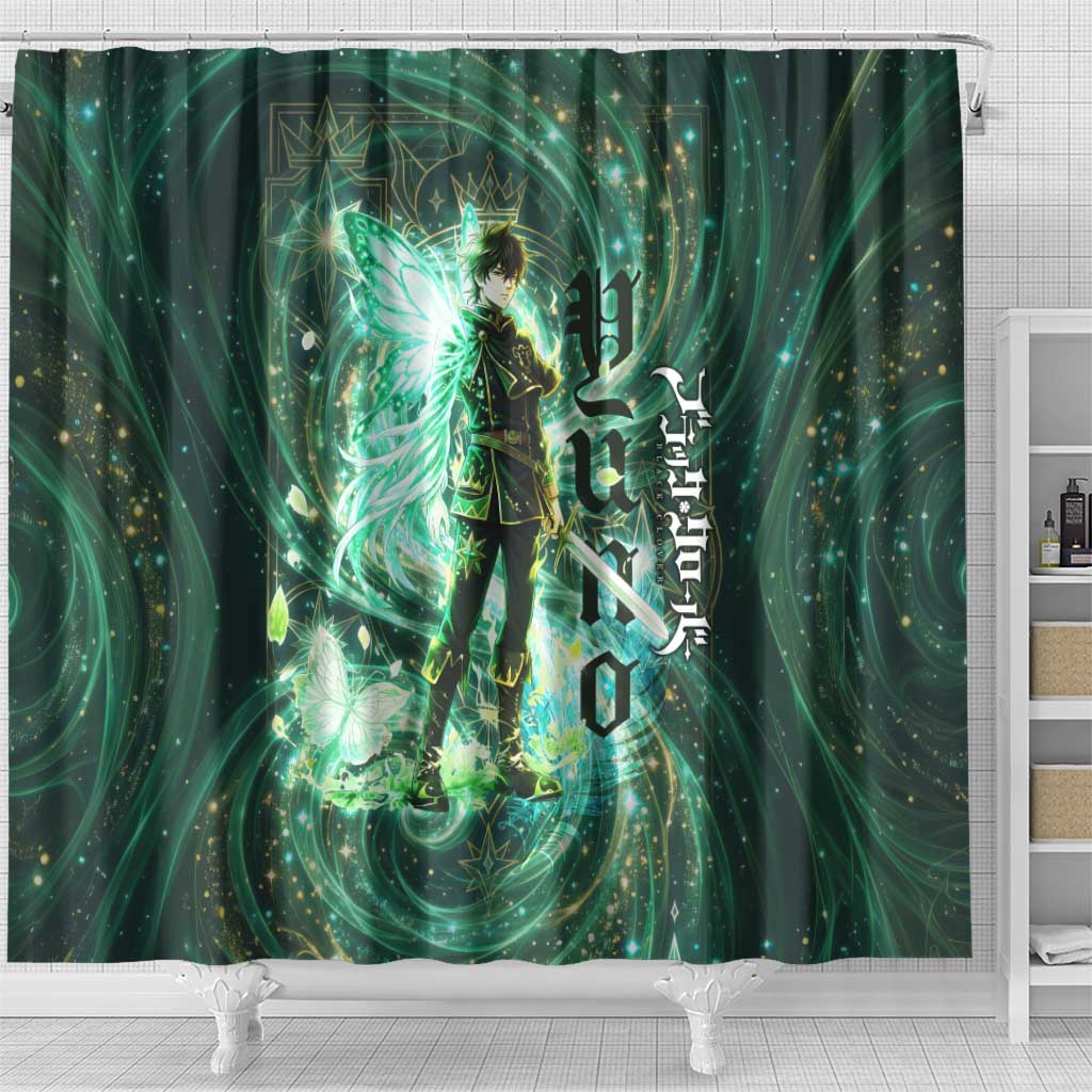 Yuno Black Clover Shower Curtain Magical Fantasy Style with Emerald Wind Swirls