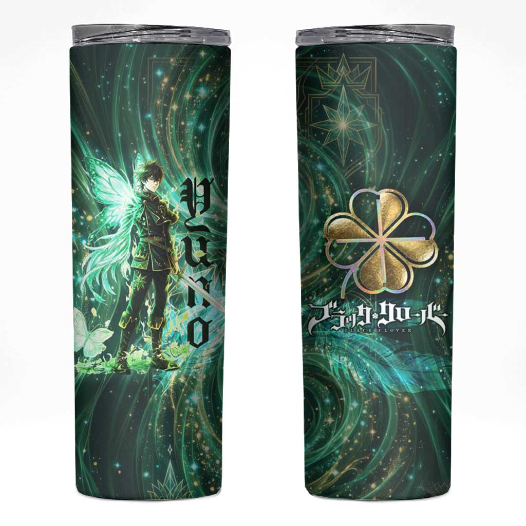 Yuno Black Clover Skinny Tumbler Magical Fantasy Style with Emerald Wind Swirls