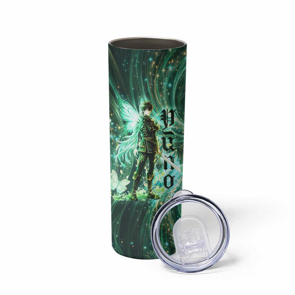 Yuno Black Clover Skinny Tumbler Magical Fantasy Style with Emerald Wind Swirls